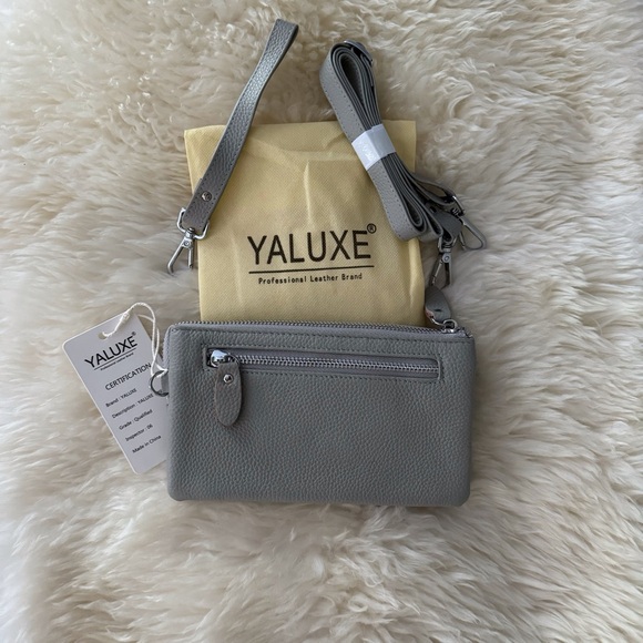 YALUXE Leather Wristlet Clutch Handbag Crossbody W/ RFID Blocking Light Gray - Picture 6 of 11